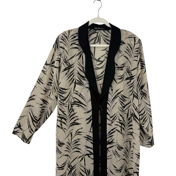She's Line New York Chiffon Kimono Topper size 14 Beige Black Leaf Print Artsy - Picture 2 of 9